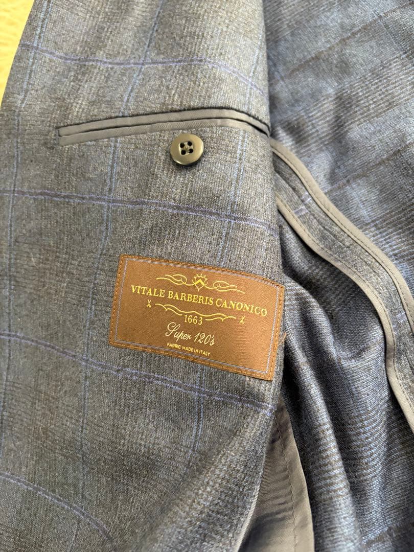 【美品XLサイズ】スーツセレクト カノニコ シャドーチェック ネイビー A7