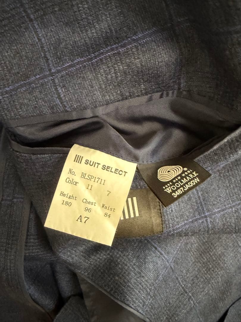 【美品XLサイズ】スーツセレクト カノニコ シャドーチェック ネイビー A7