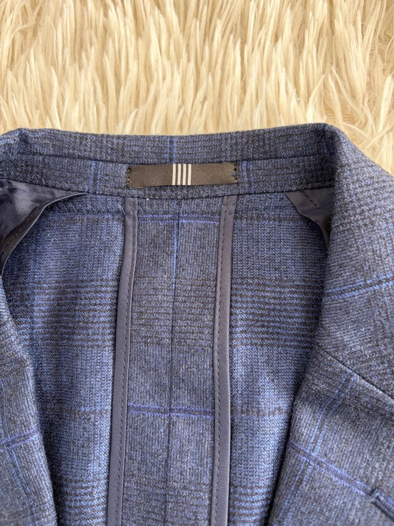 【美品XLサイズ】スーツセレクト カノニコ シャドーチェック ネイビー A7