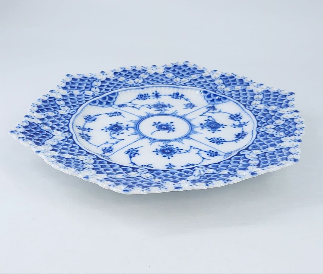 極美品ロイヤルコペンハーゲン ブルーフルーテッド ダブルレースプレート 21cm