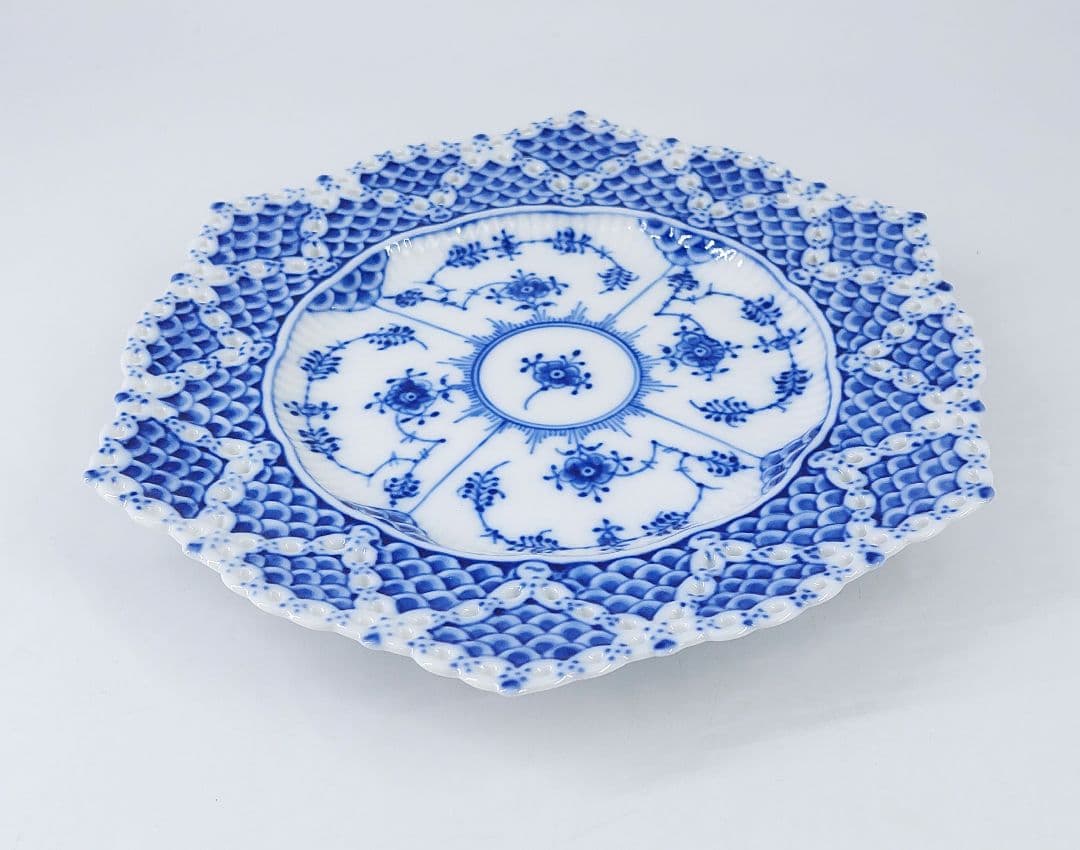 極美品ロイヤルコペンハーゲン ブルーフルーテッド ダブルレースプレート 21cm