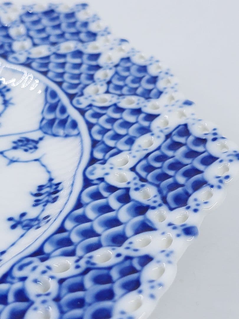 極美品ロイヤルコペンハーゲン ブルーフルーテッド ダブルレースプレート 21cm