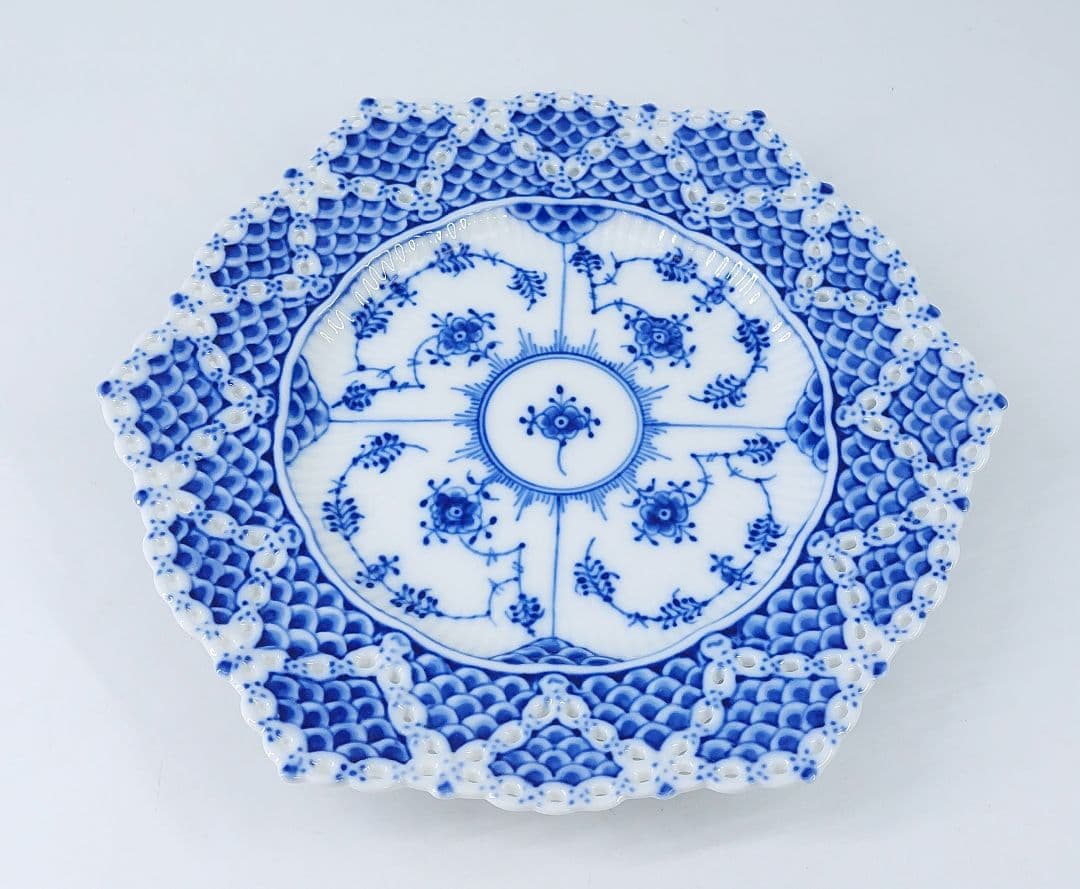 極美品ロイヤルコペンハーゲン ブルーフルーテッド ダブルレースプレート 21cm