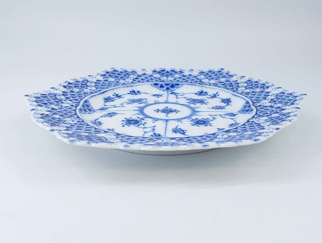 極美品ロイヤルコペンハーゲン ブルーフルーテッド ダブルレースプレート 21cm