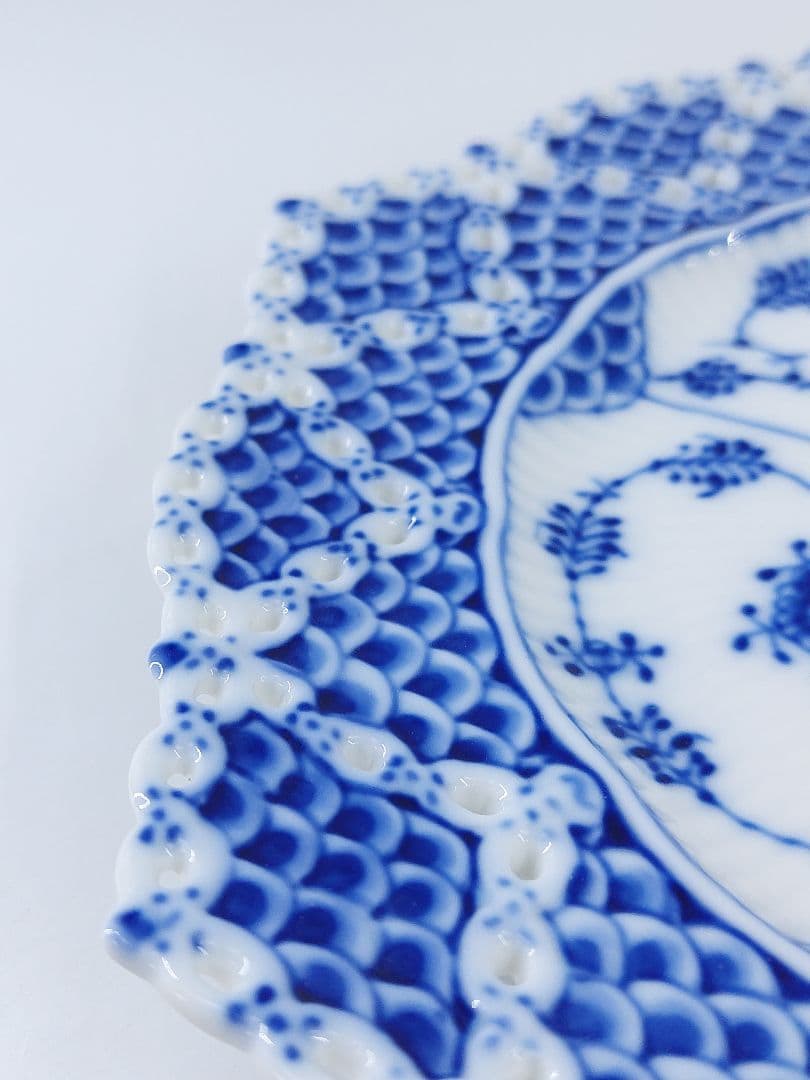 極美品ロイヤルコペンハーゲン ブルーフルーテッド ダブルレースプレート 21cm