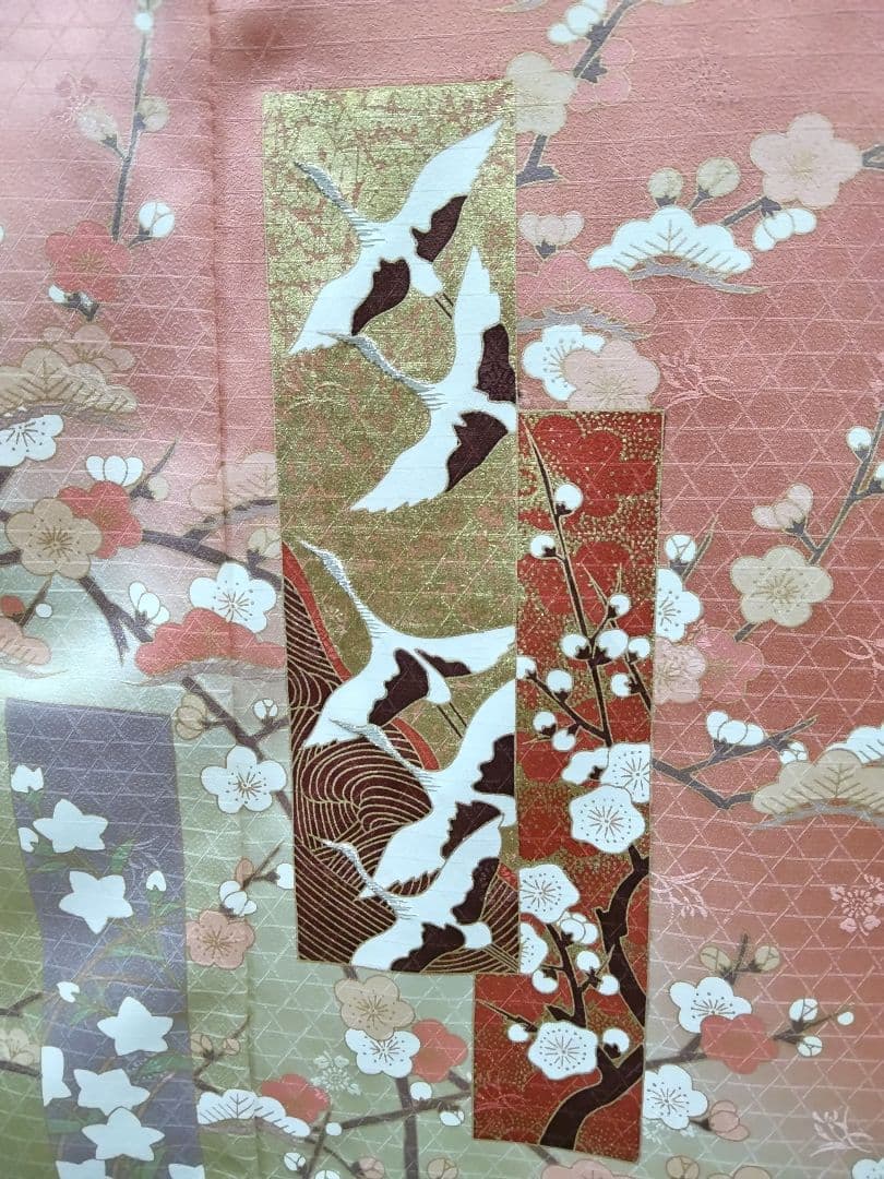 専用 最終値下げ F-274 訪問着 金彩 暈し 袷 鶴 松 梅 緞子 美品