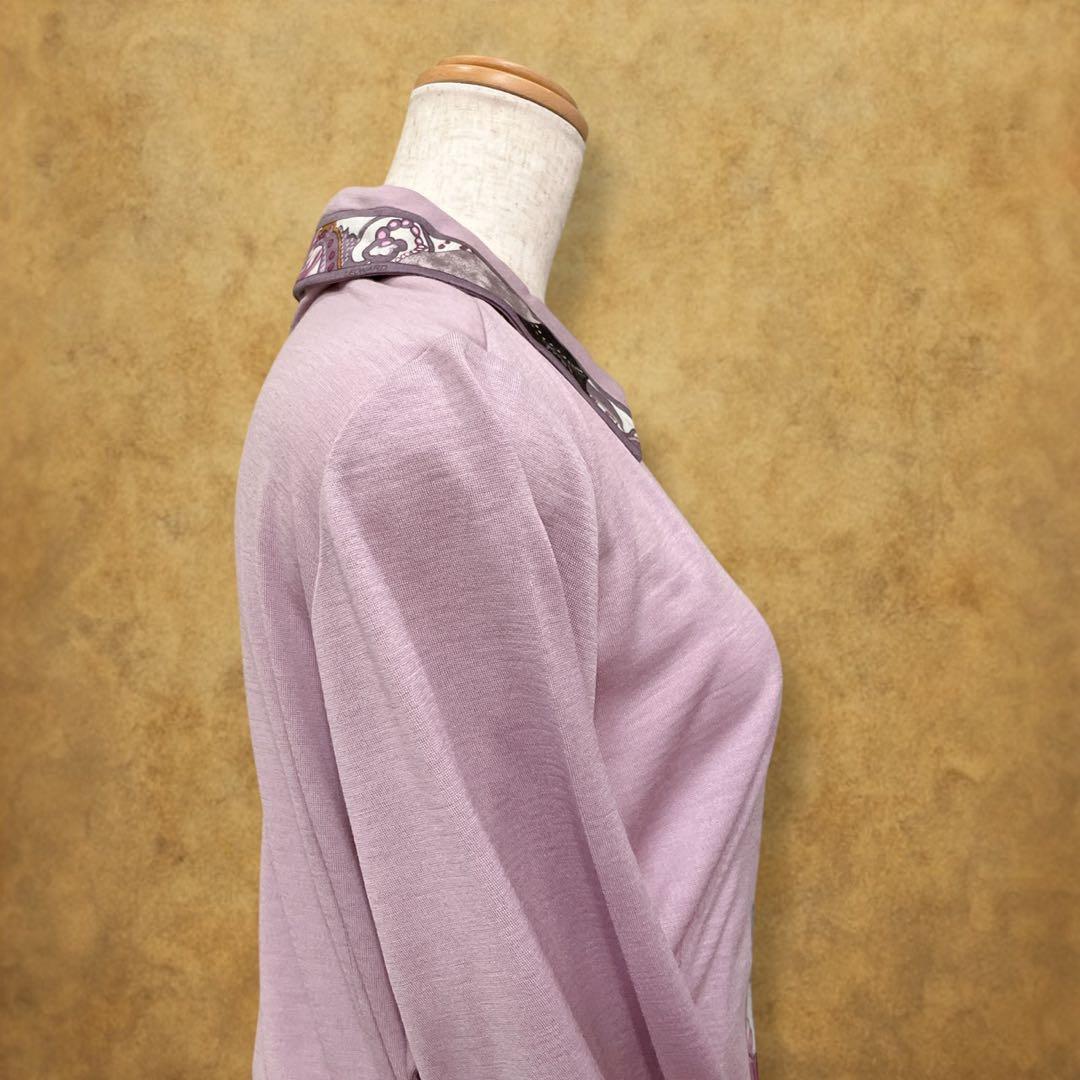 【時巡る】LEONARD 花柄 長袖ポロシャツ 紫系 LL 上品デザイン