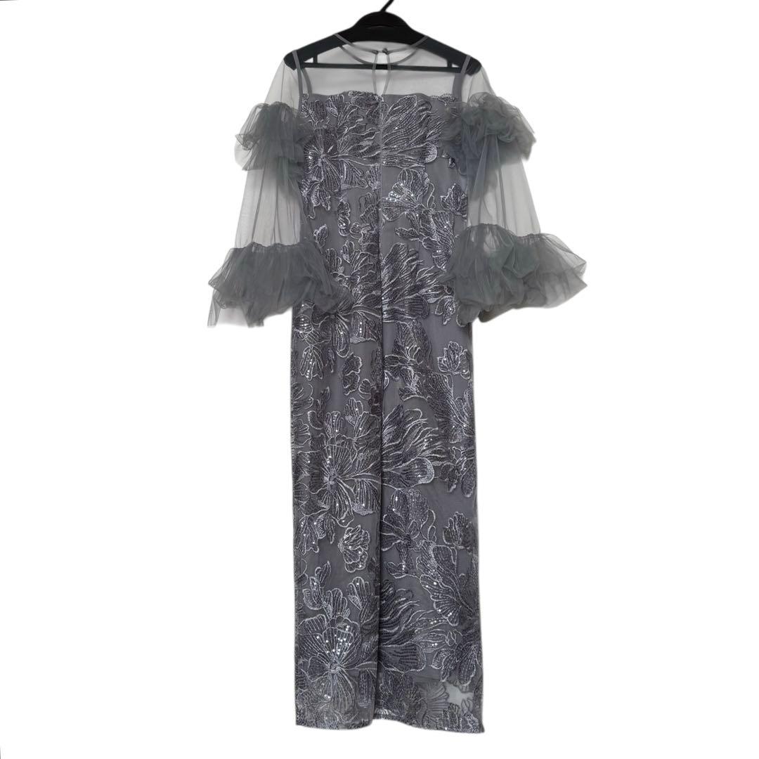 LEJA フリルチュールスリーブレースIラインワンピースドレス