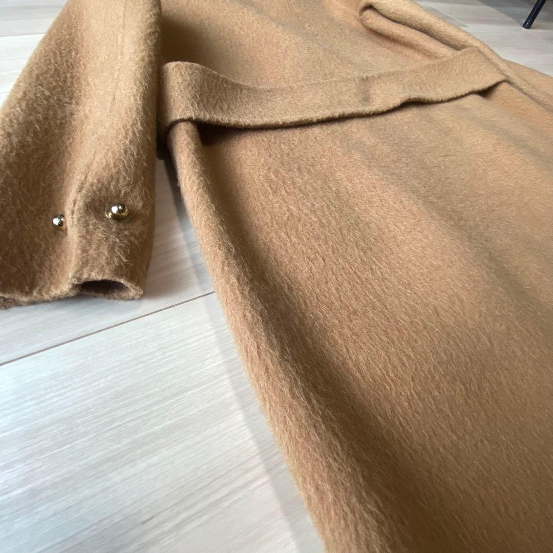【アルパカ】zoeeウールアルパカ ロングコート ミンクファー襟 キャメル ゾエ