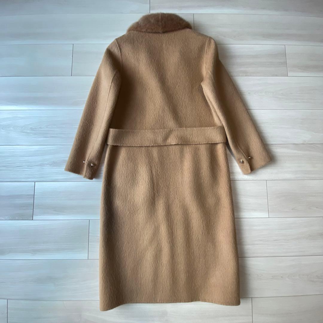 【アルパカ】zoeeウールアルパカ ロングコート ミンクファー襟 キャメル ゾエ