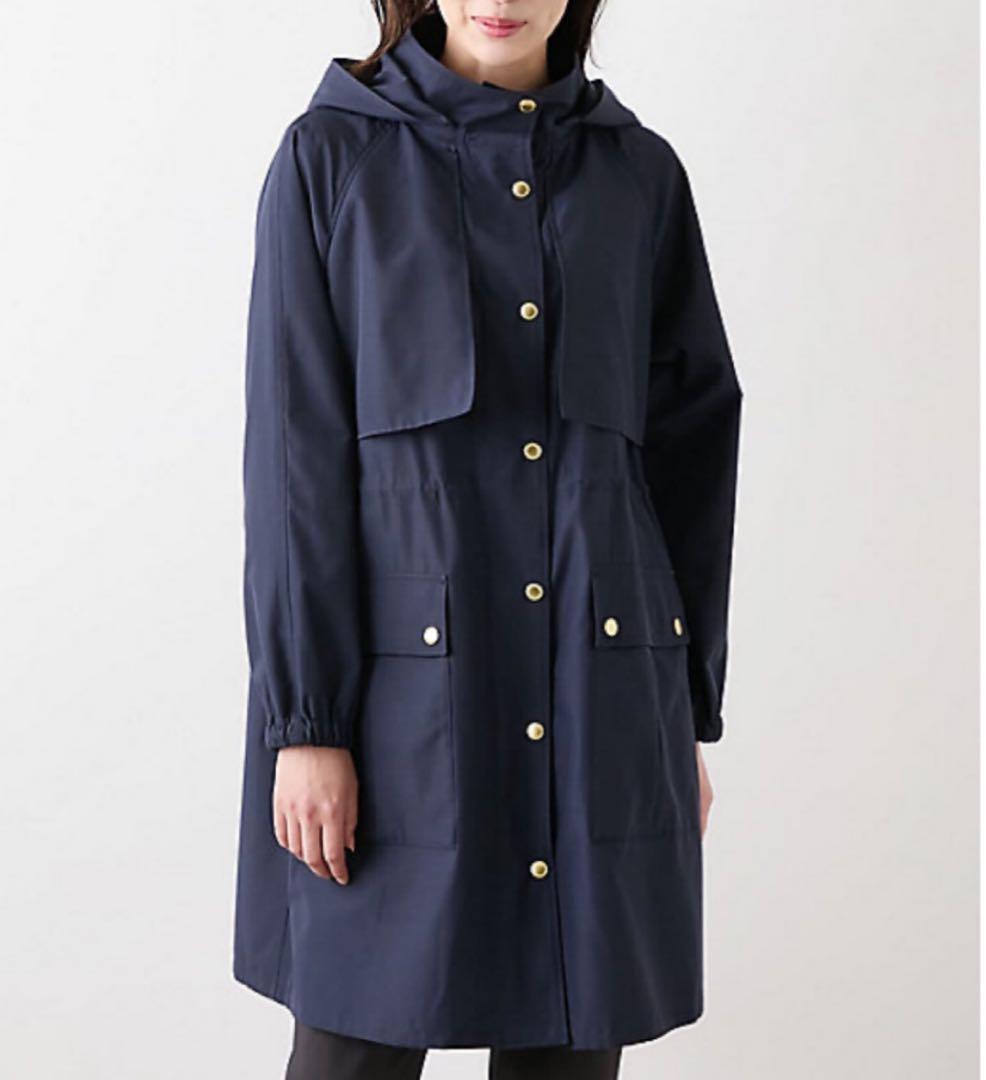 【25AWタグ付】ニューヨーカー 金ボタン フード付きライトコート 紺 洗える