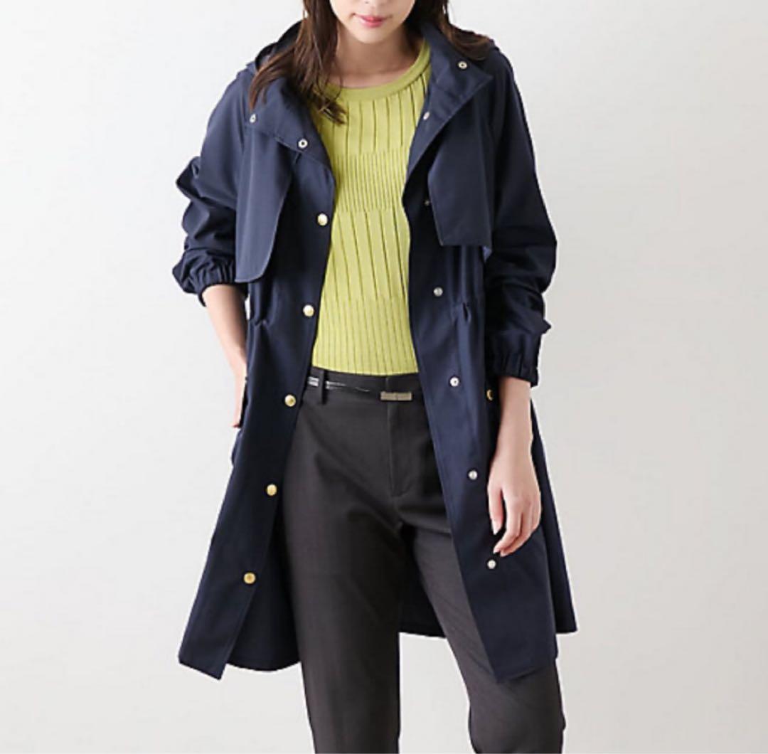 【25AWタグ付】ニューヨーカー 金ボタン フード付きライトコート 紺 洗える