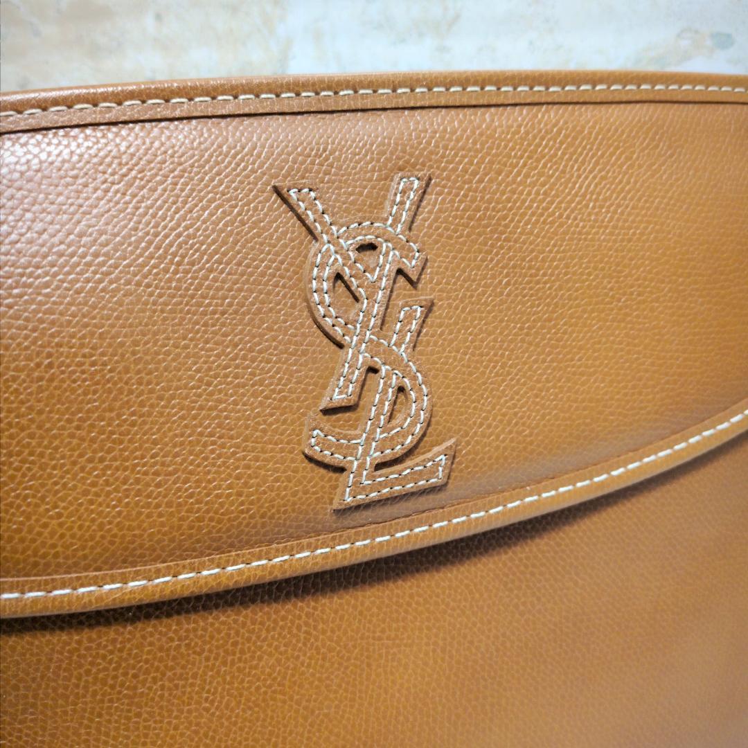 ★【イヴ・サンローラン】立体刺繍 シボ革 /セカンドバッグ ブラウン 新同品