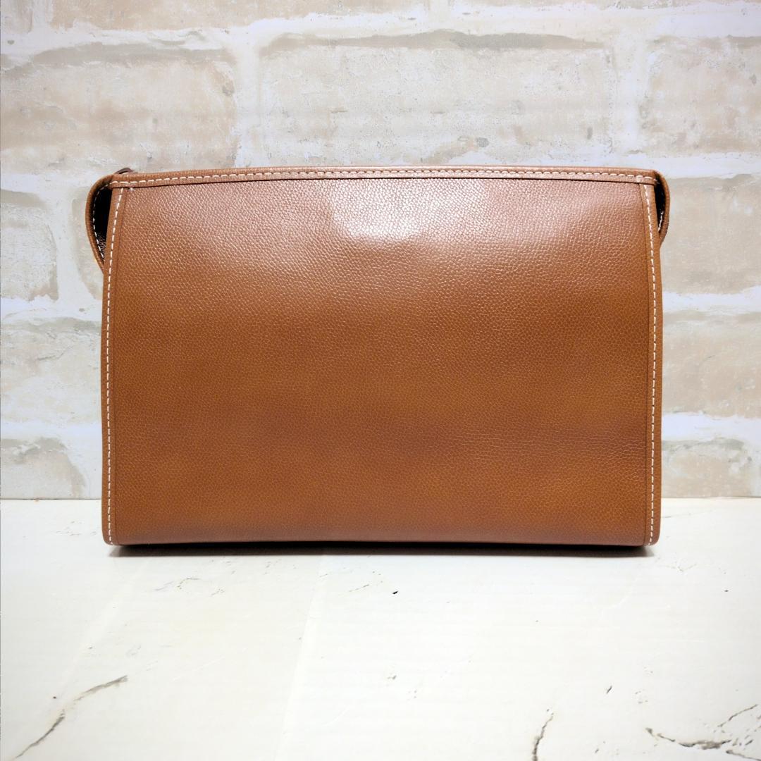 ★【イヴ・サンローラン】立体刺繍 シボ革 /セカンドバッグ ブラウン 新同品