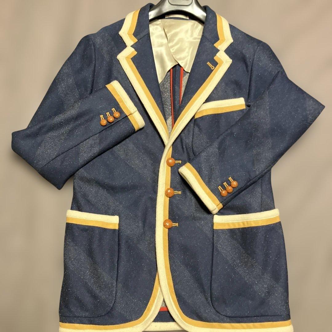 A エィス　インディゴ染ジャージパイピングブレザーネイビーLサイズ