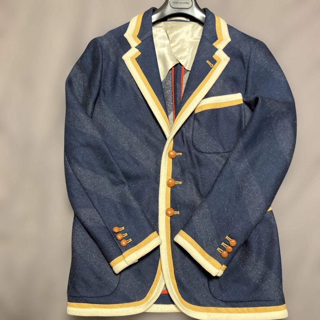 A エィス　インディゴ染ジャージパイピングブレザーネイビーLサイズ