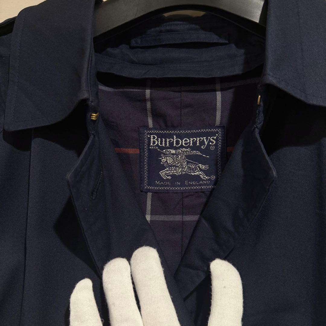 美品‼️バーバリー　ステンカラーコート　裏地ノバチェック ネイビー 高品質マキシ丈