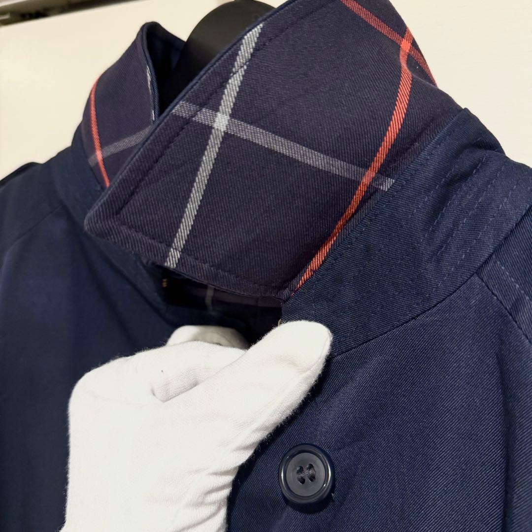 美品‼️バーバリー　ステンカラーコート　裏地ノバチェック ネイビー 高品質マキシ丈
