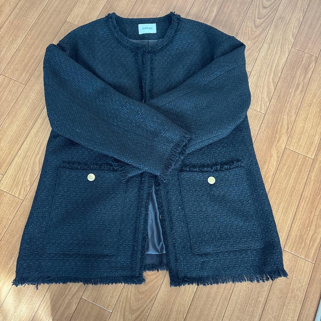 SHIPS any:〈手洗い可能〉ツイード ノーカラー オーバー ジャケット