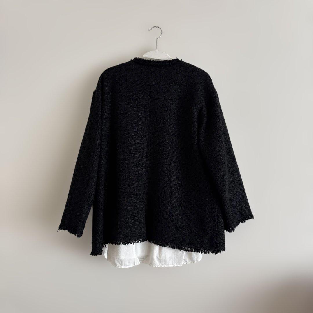 SHIPS any:〈手洗い可能〉ツイード ノーカラー オーバー ジャケット