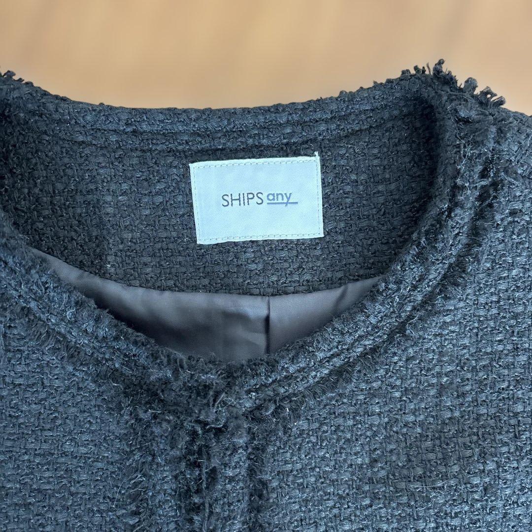 SHIPS any:〈手洗い可能〉ツイード ノーカラー オーバー ジャケット