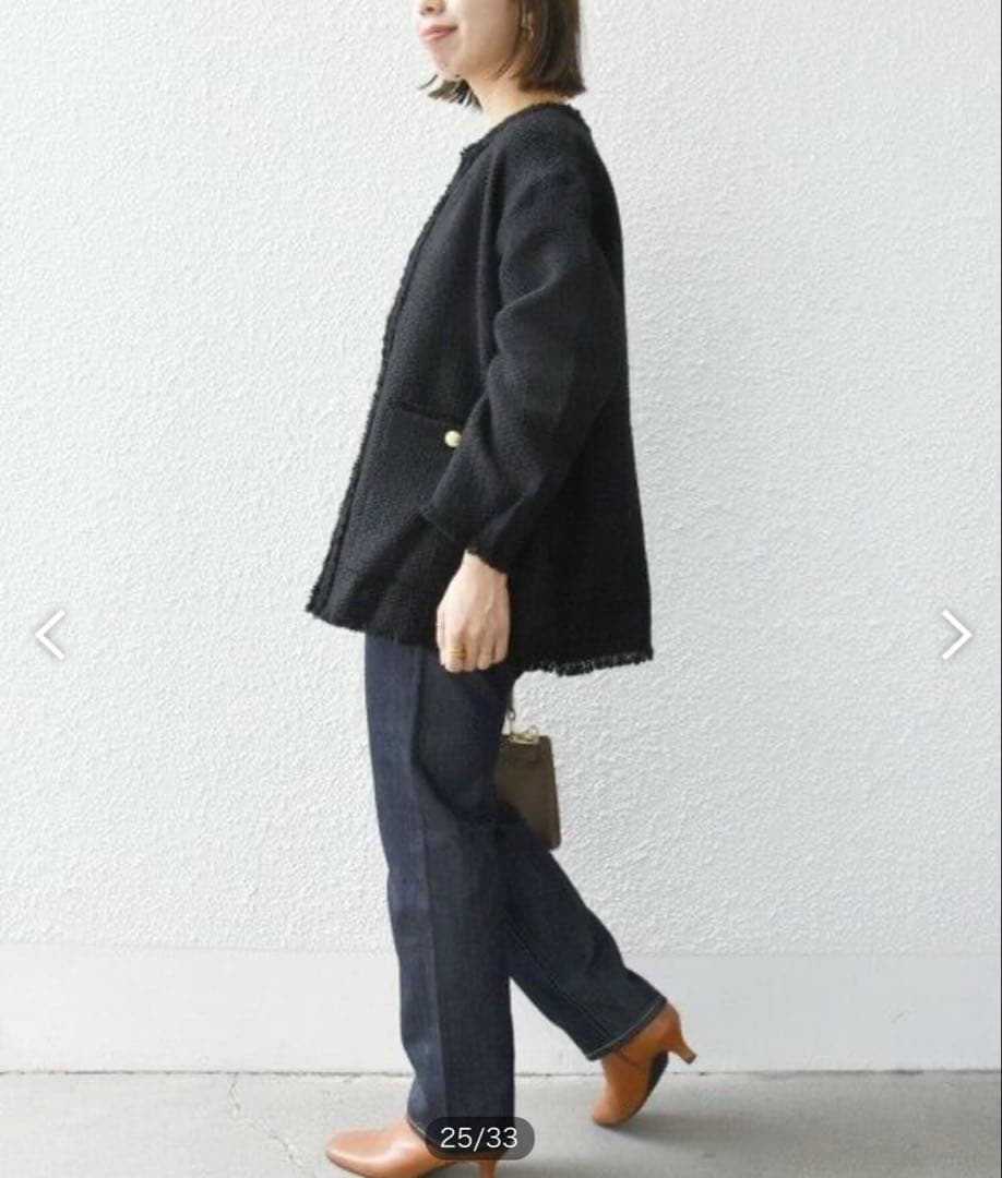 SHIPS any:〈手洗い可能〉ツイード ノーカラー オーバー ジャケット