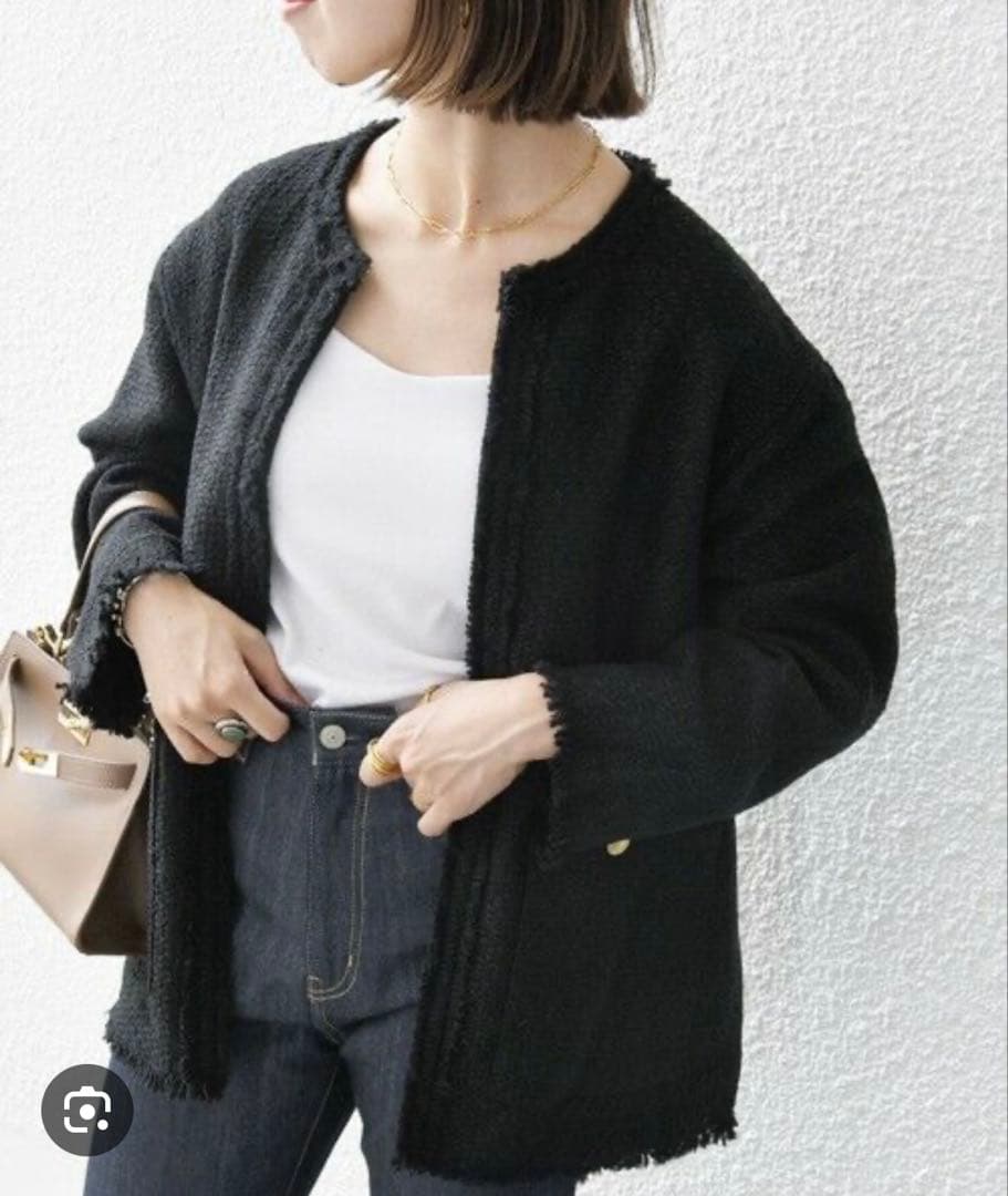 SHIPS any:〈手洗い可能〉ツイード ノーカラー オーバー ジャケット