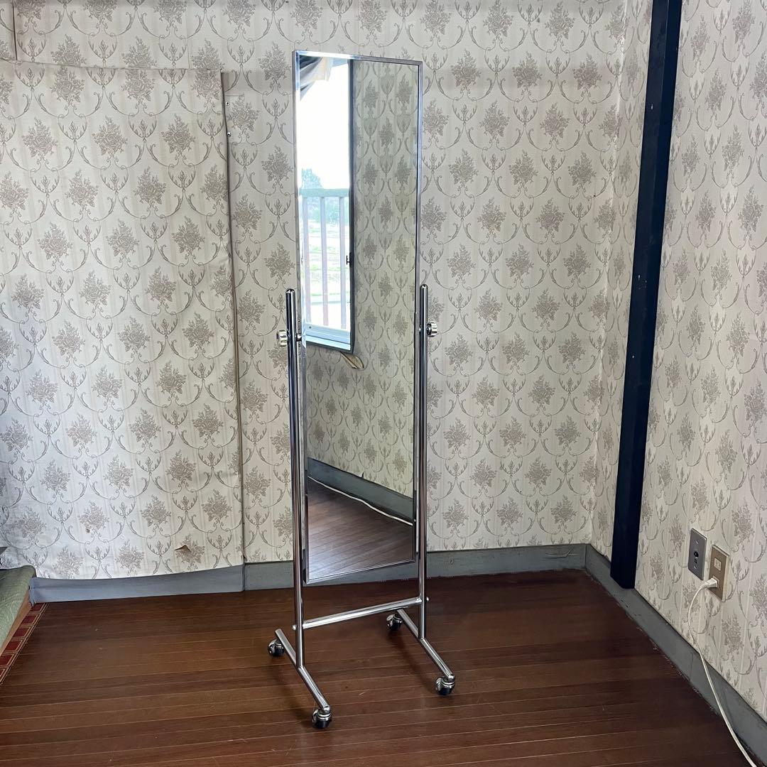 【インダストリアル】アイアンフレーム メタル キャスター付 ミラー 全身鏡 姿見