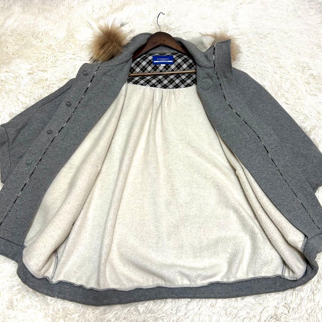 美品　バーバリーブルーレーベル　ポンチョコート　38 牛革　タヌキファー　グレー