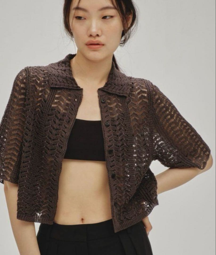 〈美品〉todayful / Lace Knit Shirts グレーF