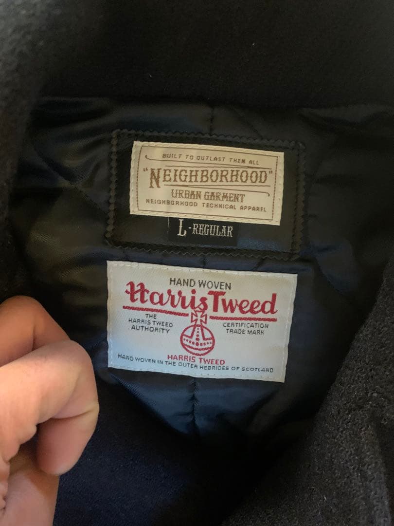 ネイバーフット　ハリスツイード ネイビー ダブルブレストピーコート