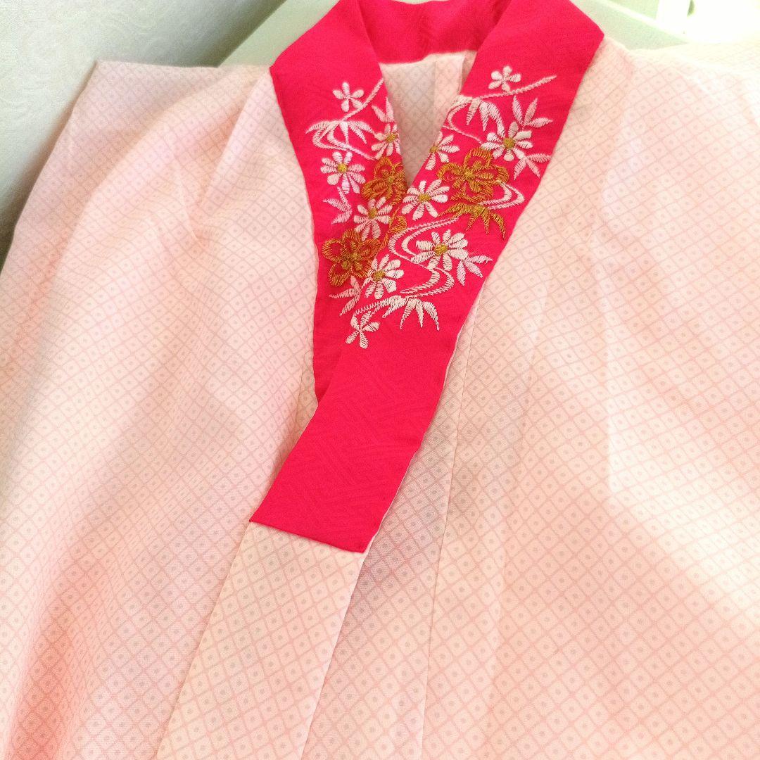 白地に花模様の着物とピンク系作り帯セット☆七五三ハーフ成人式