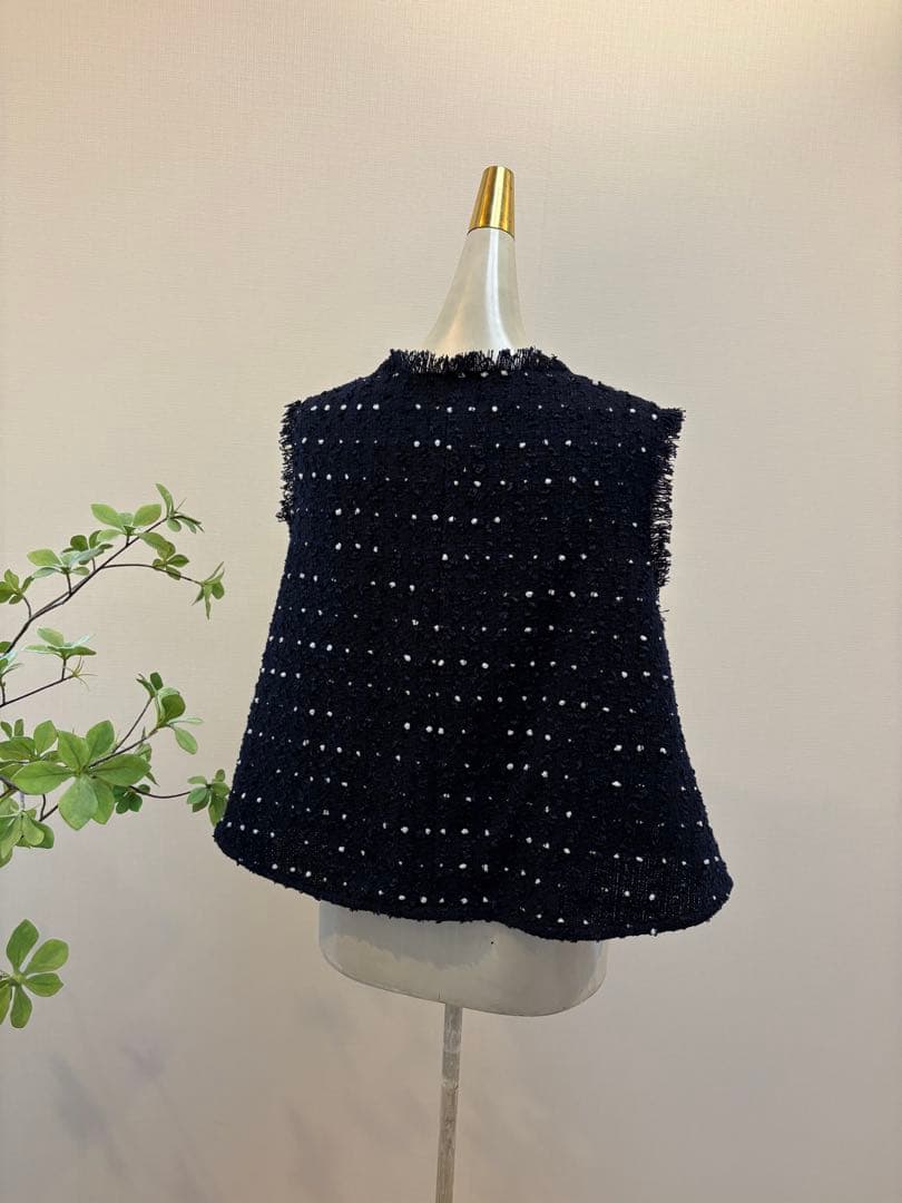 即購入可能です☆ドットツイードジレ　水玉　ツィード　ネイビー　黒に近い濃紺カラー