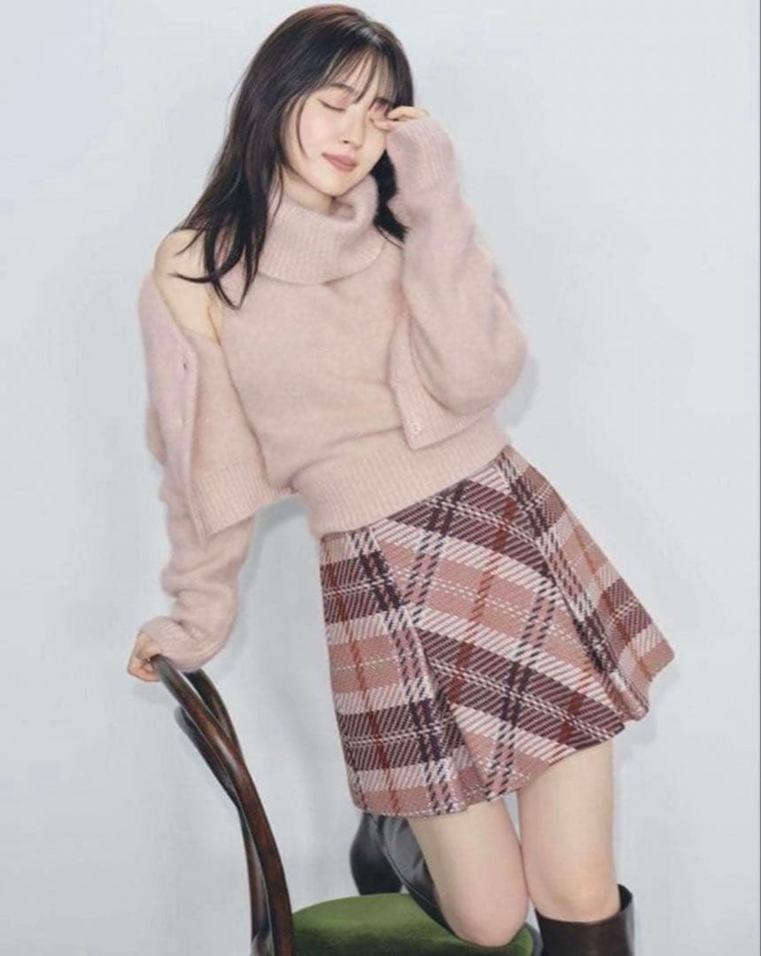 【美品】SNIDEL スナイデル ロービングチェックミニスカート PNK