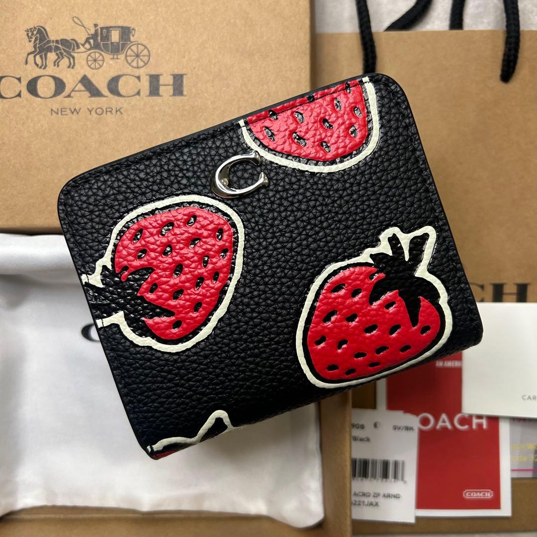 新品 未使用 人気 コーチ COACH タビー いちご柄 財布 黒