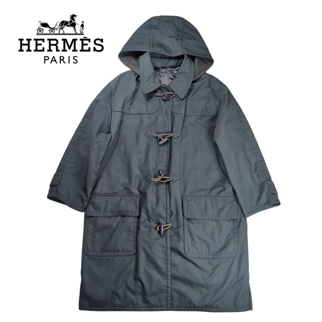 【美品】HERMES 裏地カシミヤ 中綿 フーデッド ダッフルコート