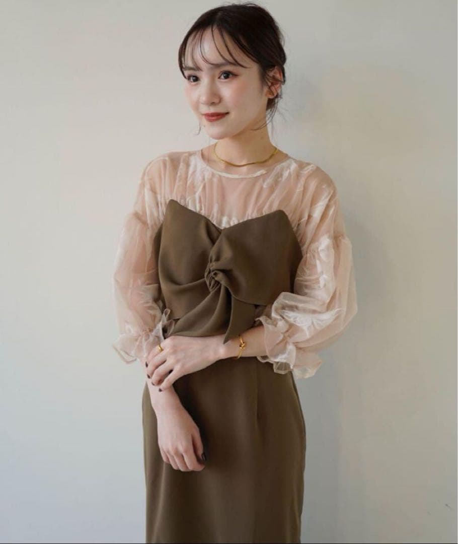 Acka sheer puff dress ブラウン 2