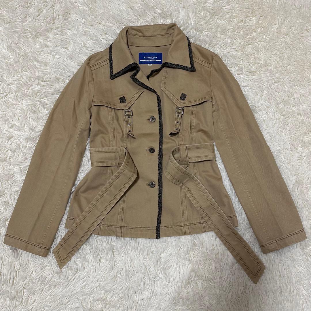 希少 レア バーバリー ブルーレーベル 牛革 コート ロゴ 三陽商会 ジャケット