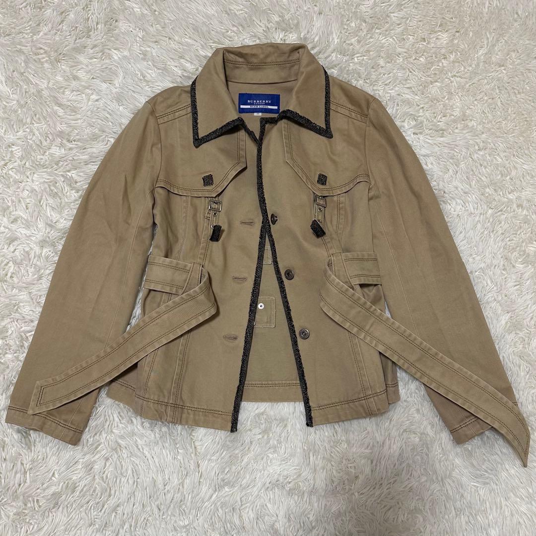 希少 レア バーバリー ブルーレーベル 牛革 コート ロゴ 三陽商会 ジャケット