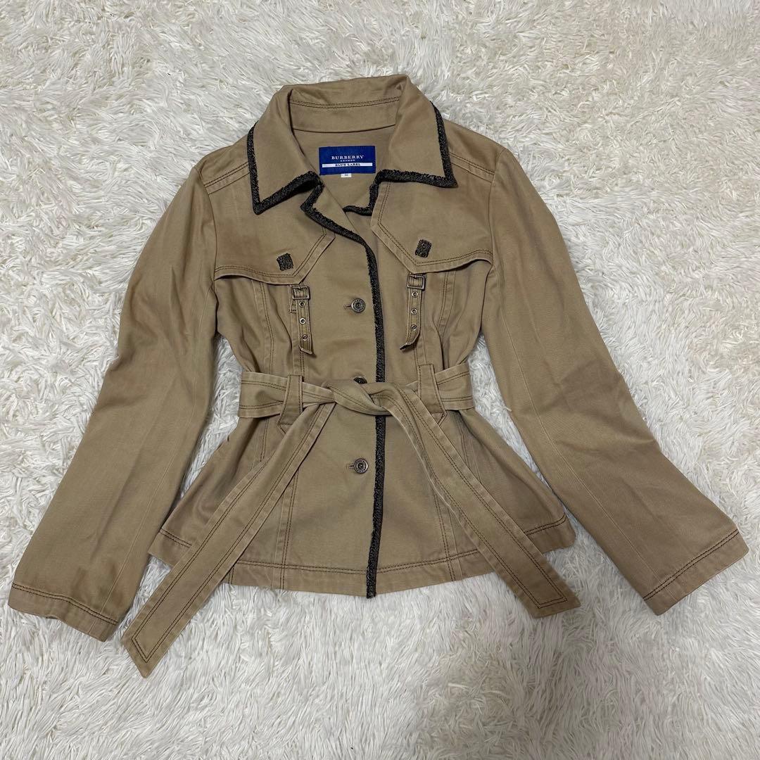 希少 レア バーバリー ブルーレーベル 牛革 コート ロゴ 三陽商会 ジャケット