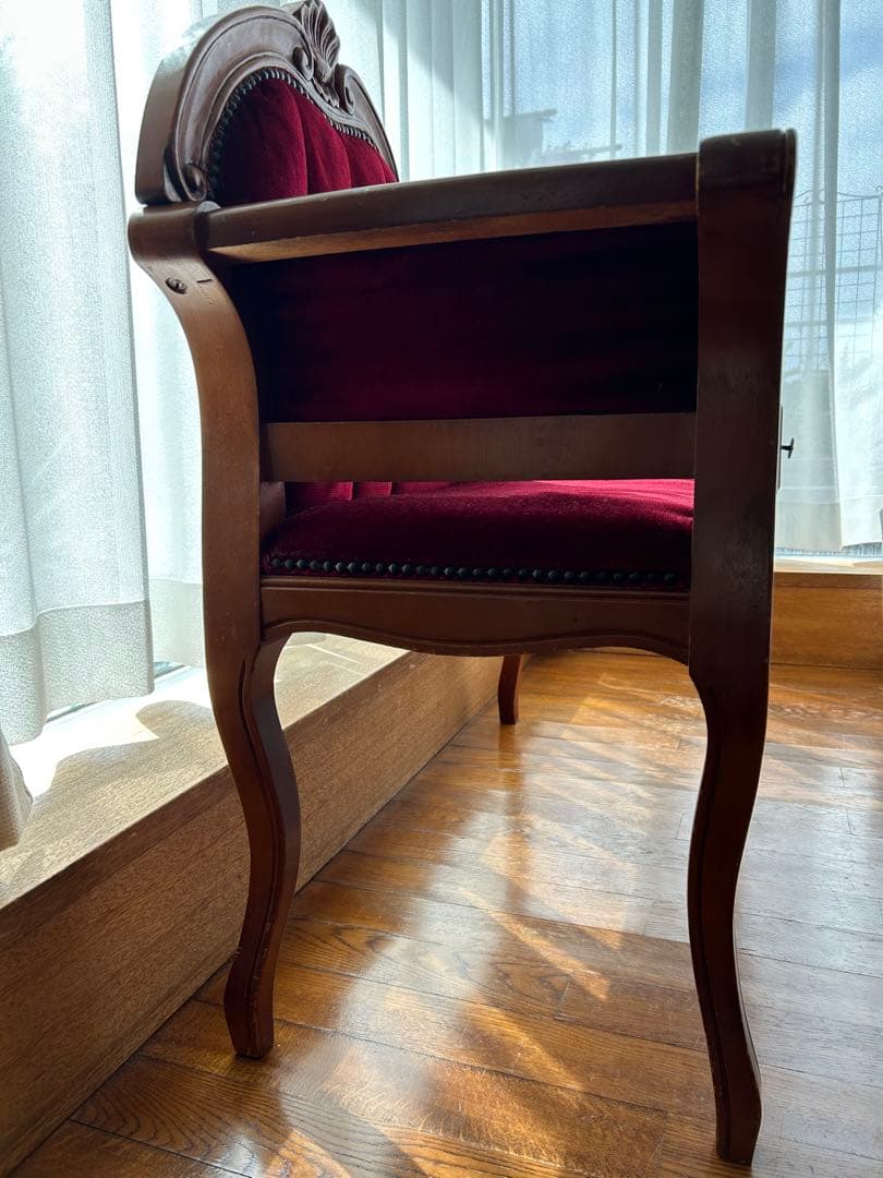 ワインレッド 木製 ソファ 引き出し付き