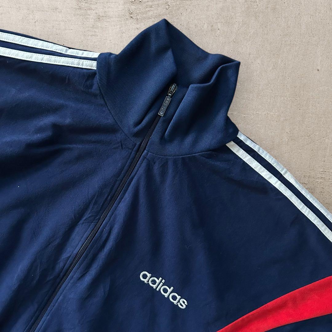 vintage80sアディダスベロアトラックジャケット刺繍ロゴトリコカラー古着