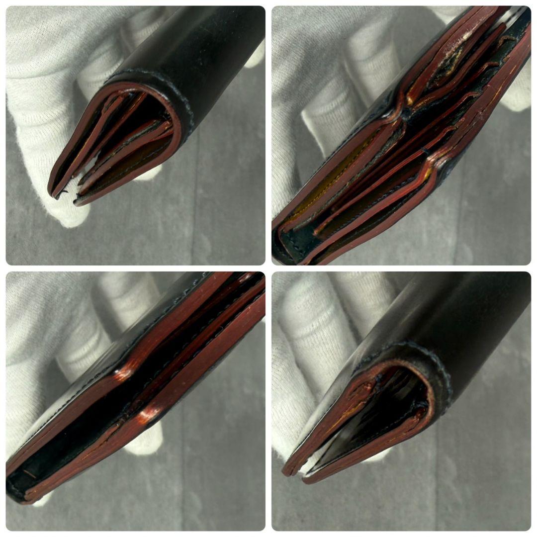 【訳アリ品】GANZO シェルコードバン2 ２つ折り財布 小銭入れ付き ネイビー