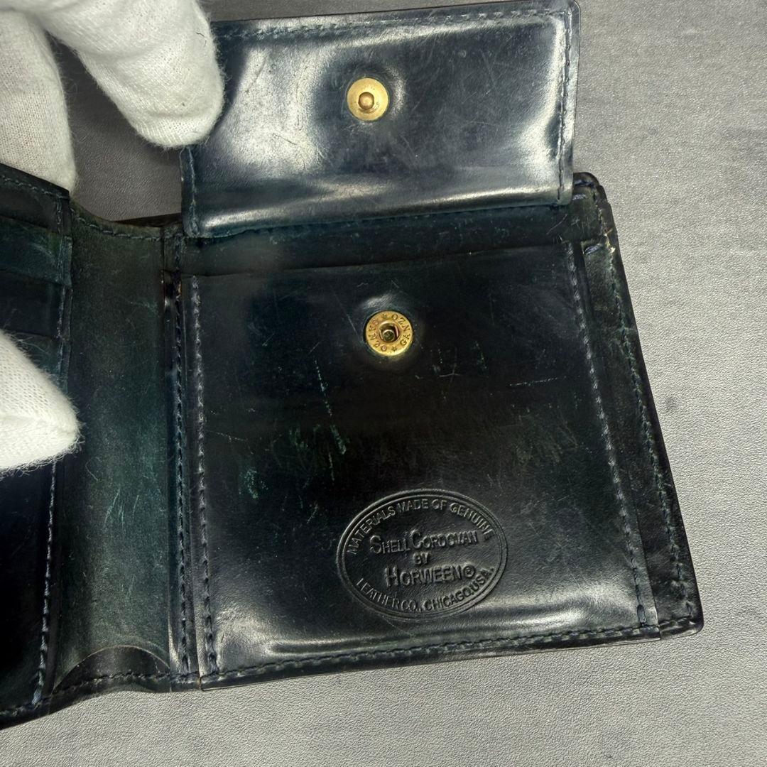 【訳アリ品】GANZO シェルコードバン2 ２つ折り財布 小銭入れ付き ネイビー