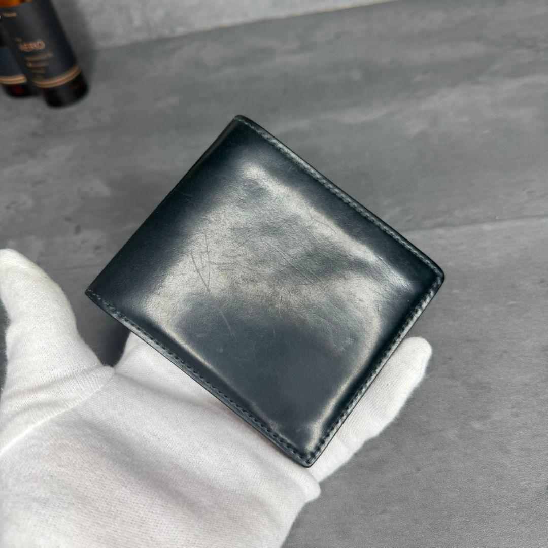 【訳アリ品】GANZO シェルコードバン2 ２つ折り財布 小銭入れ付き ネイビー