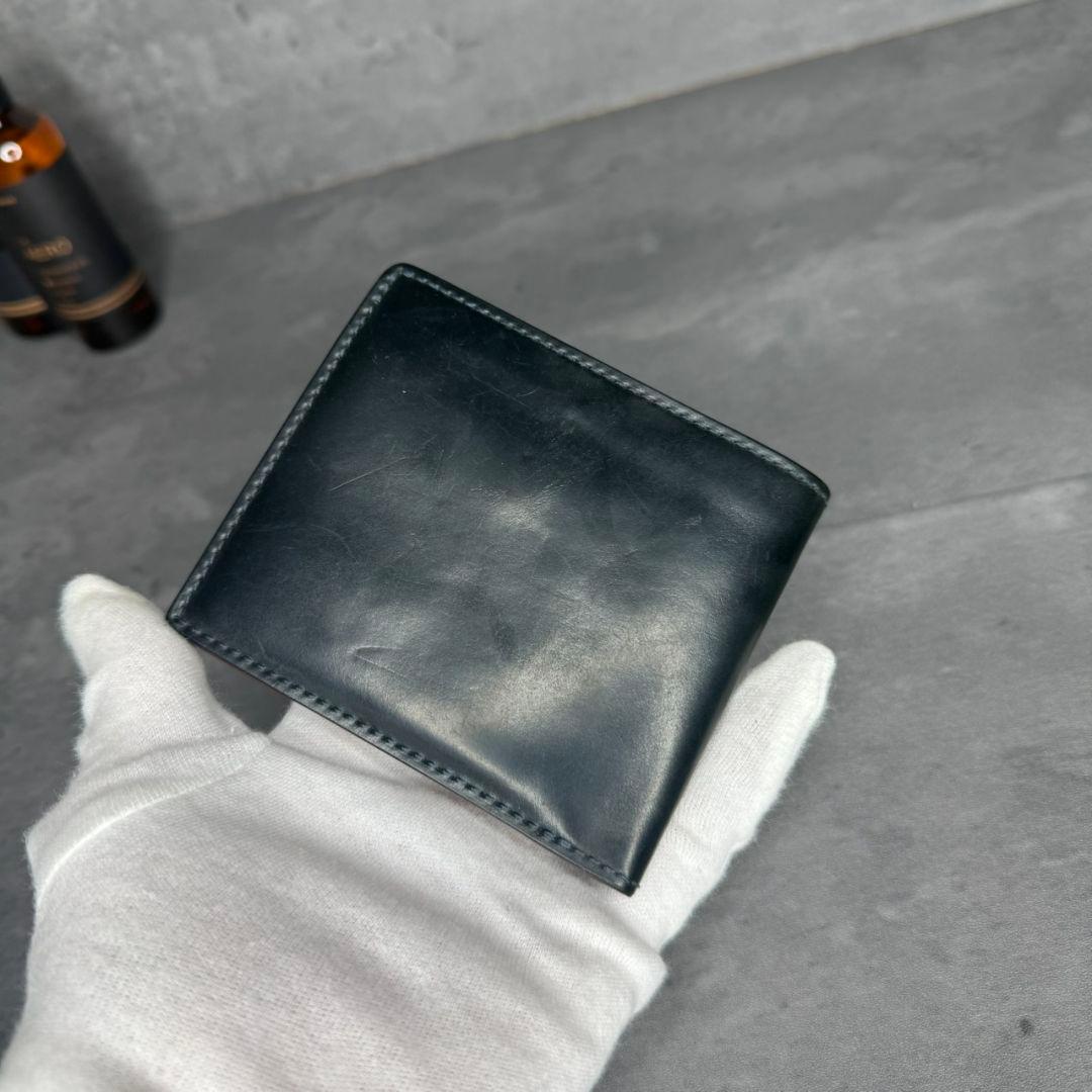 【訳アリ品】GANZO シェルコードバン2 ２つ折り財布 小銭入れ付き ネイビー