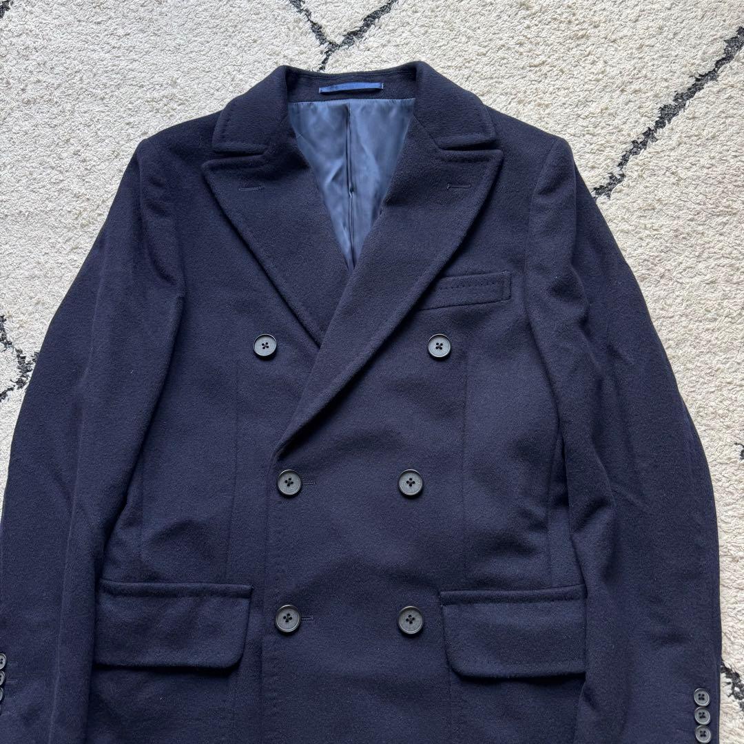 グリーンレーベルリラクシング　ダブルチェスターコート　カシミヤ混　ネイビー　M