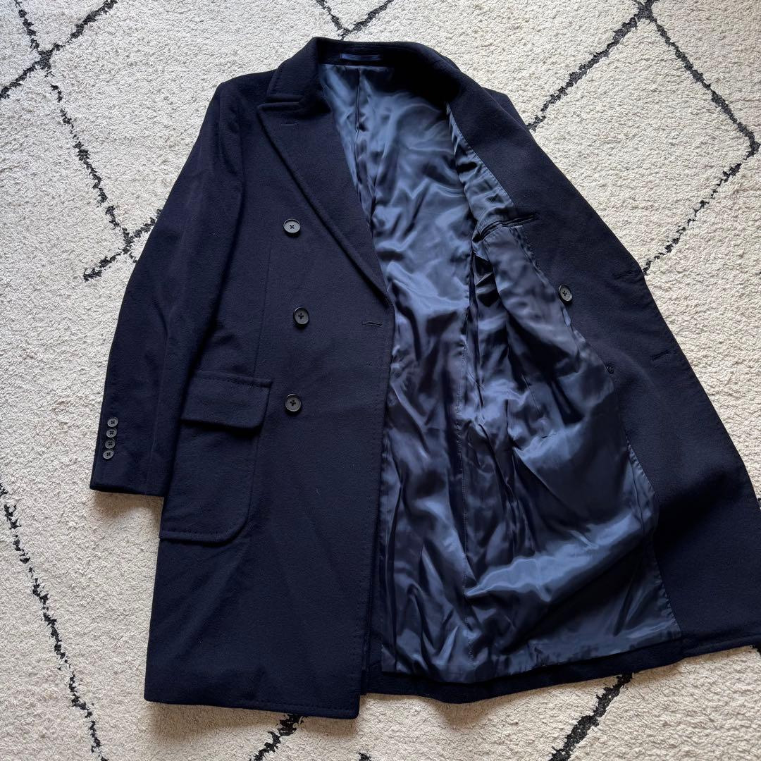 グリーンレーベルリラクシング　ダブルチェスターコート　カシミヤ混　ネイビー　M