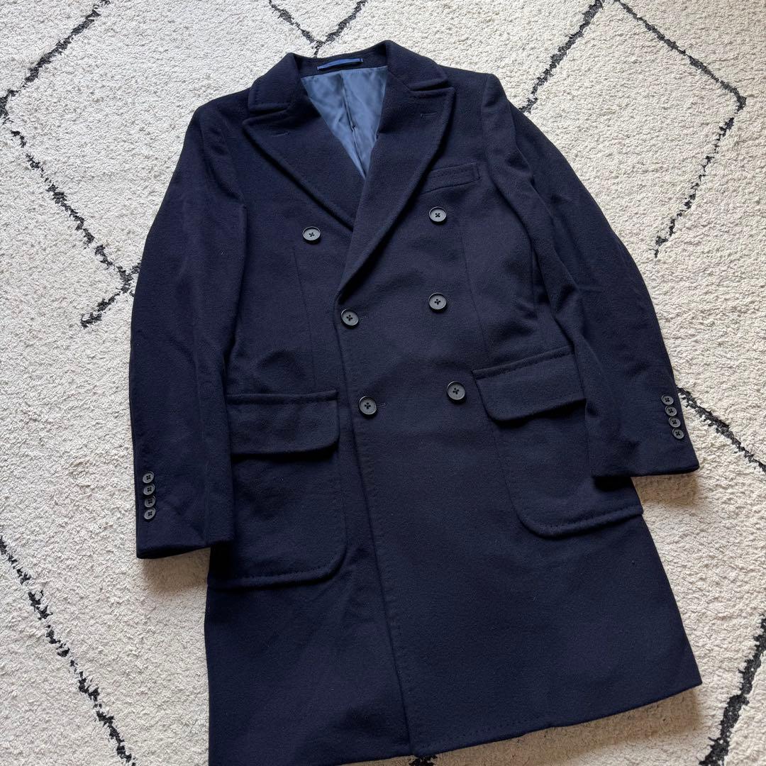 グリーンレーベルリラクシング　ダブルチェスターコート　カシミヤ混　ネイビー　M