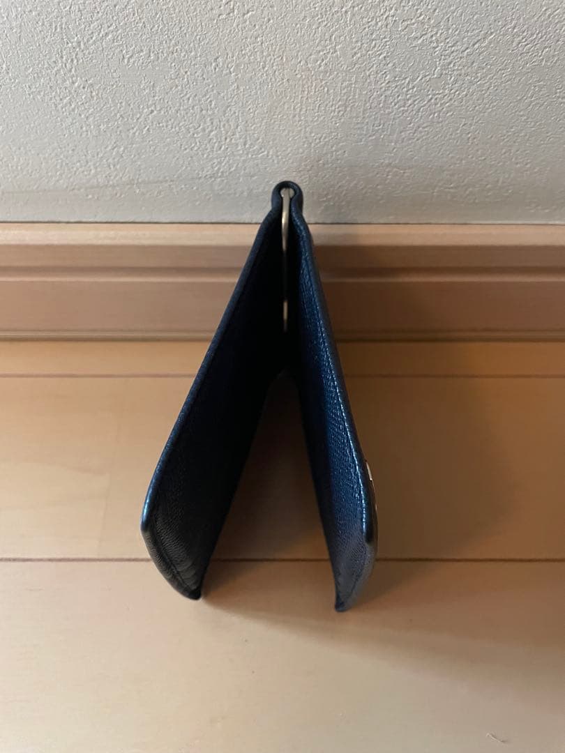 ブルガリBVLGARI マネークリップ ネイビー レザー メンズ